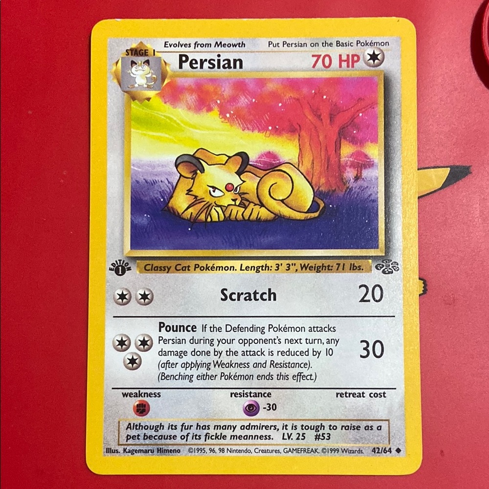 1st Edition Persian 42/64 Jungle Uncommon Pokemon Card WOTC
